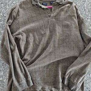 Brown Houndstooth Long Sleeve Polo Shirt